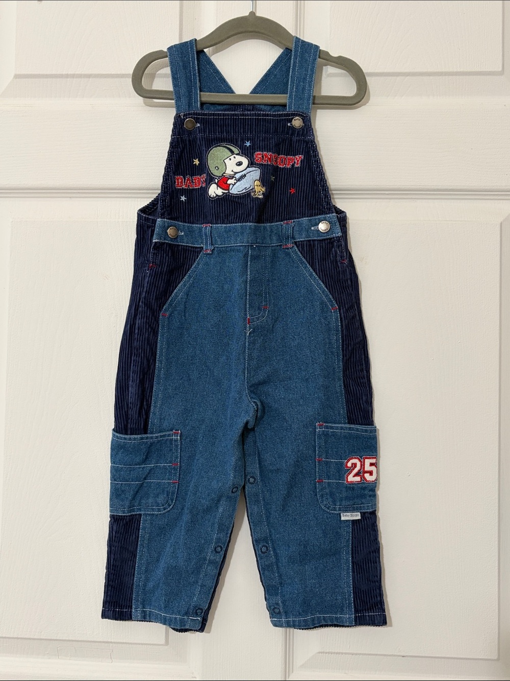 Vintage Baby Snoopy Denim & Navy Corduroy Overalls 24 months